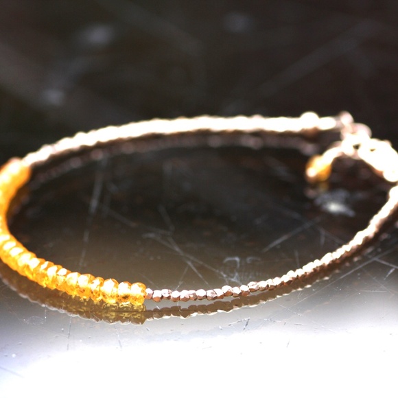 Natural Orange Sapphire Bracelet Sterling Silver and Pure Silver , 7.08" - 7.6" - Picture 4 of 9